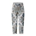 thumbnail image 5 of Taqqpue Womens Linen Pants Loose Floral Prirted Elastic High Waisted Wide Leg Pants Baggy Lounge Pant Comfy Soft Trousers Resort Wear Relaxed Fit Straight Leg Crop Trousers with Pockets, 5 of 5