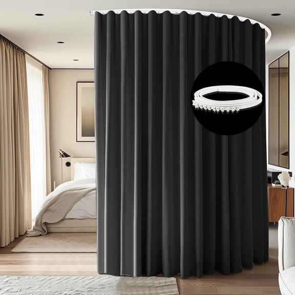 CBSRORO Room Divider Blackout Curtains with Ceiling Mounted Curtain Track Set,1 Panel Black Divider Curtain and White Flexible Curtain Track for Room Separation
