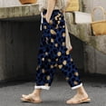 thumbnail image 2 of DHFJKG Women Linen Capri Pants Leopard Printed Summer Lightweight Loose Fit Casual Drawstring Beach Pants Versatile Trousers, 2 of 5