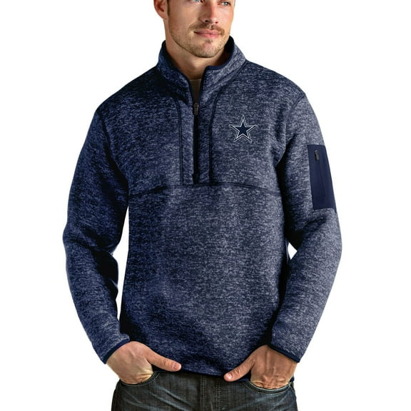 Men's Antigua Heathered Navy Dallas Cowboys Fortune Quarter-Zip Pullover Jacket