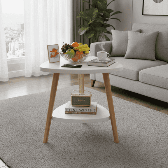 HDUTNGISN 2-Tier Coffee Table, Modern End Table & Bedside Table for Small Spaces, Indoor & Outdoor Side Table for Porch Backyard Livingroom Bedroom,White