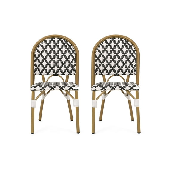 Noble House Louna Aluminum & Faux Rattan Bistro Chairs in Black/White (Set of 2)
