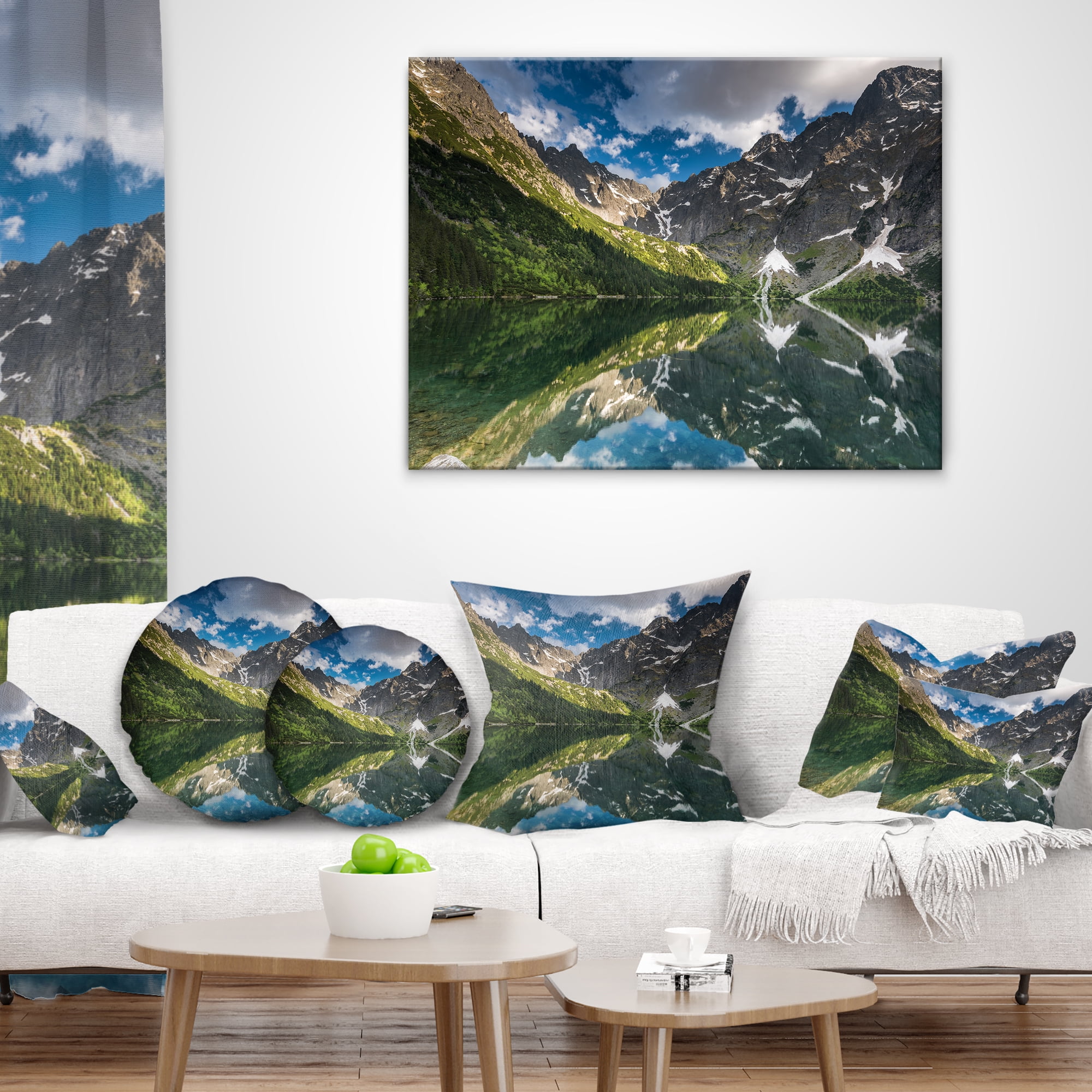 Designart Reflection of Mountain Peaks - Landscape Printed Throw Pillow - 12x20
