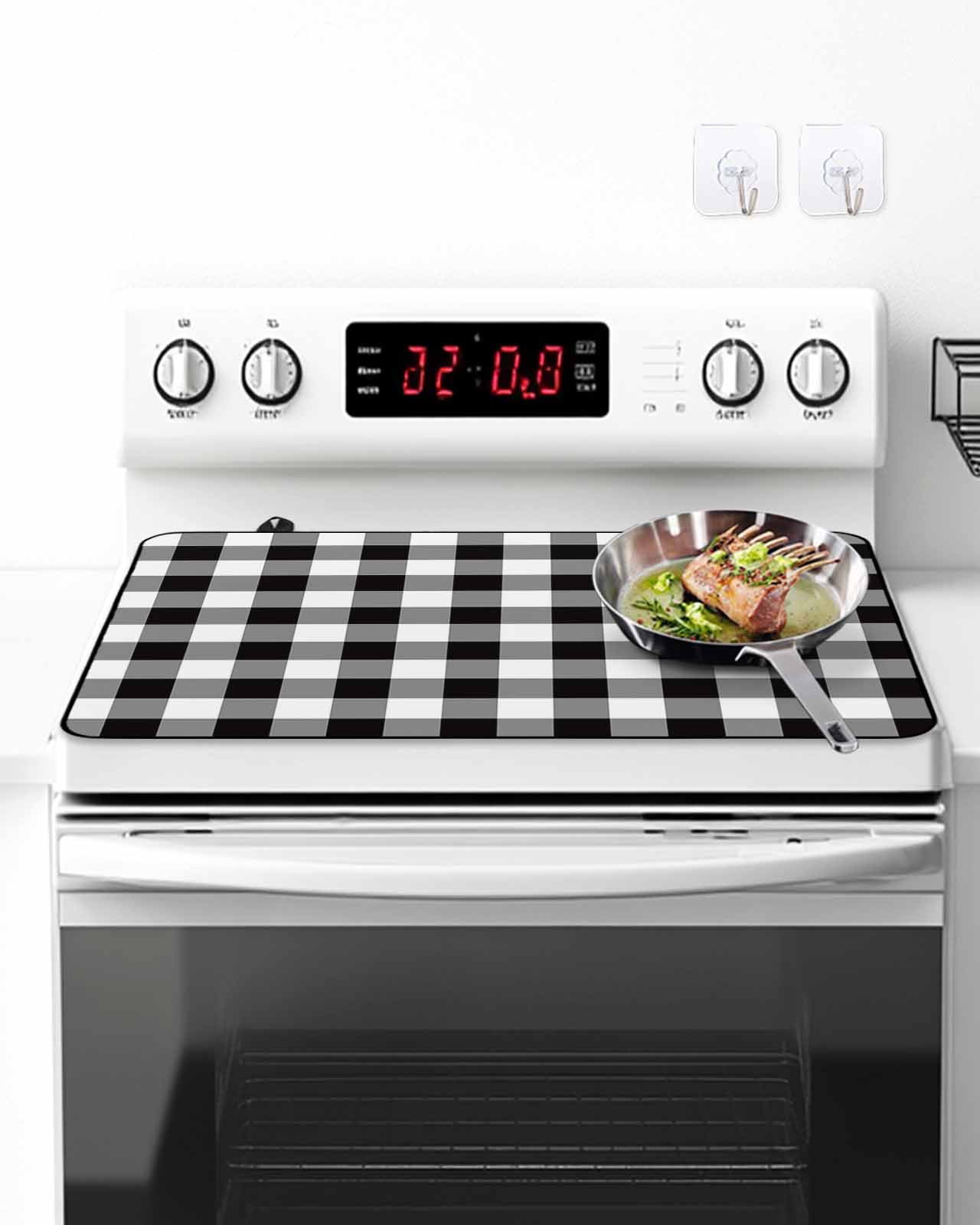 Stove Top Covers for Electric Stove, Black and White Checkered Glass Stovetop Cover Protector, Farmhouse Buffalo Plaid Induction Cooktop Protector Oven Mat for Kitchen Countertop 24"x21"