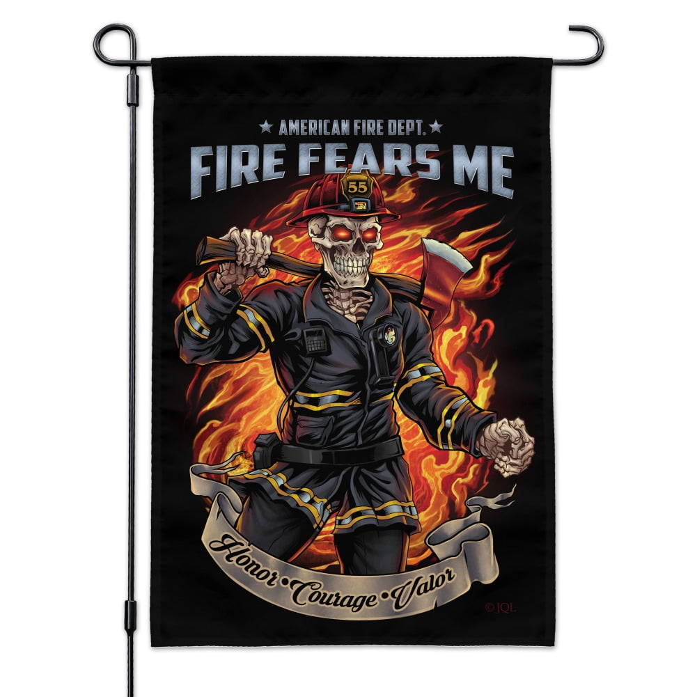 American Fire Department Firefighter Skeleton Fears Me Garden Yard Flag