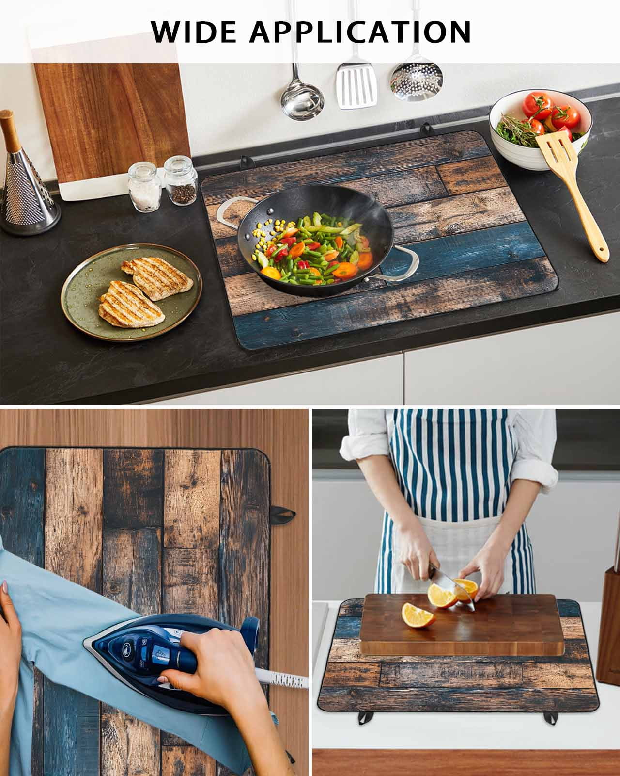 nqOlkjepod Large Induction Cooktop Protector Mat 24"x21", Vintage Wooden Stove Top Covers for Electric Stove, Farmhouse Retro Shabby Wood Decorative Stove Burner Cover Mats, Glass Top Stove Cover