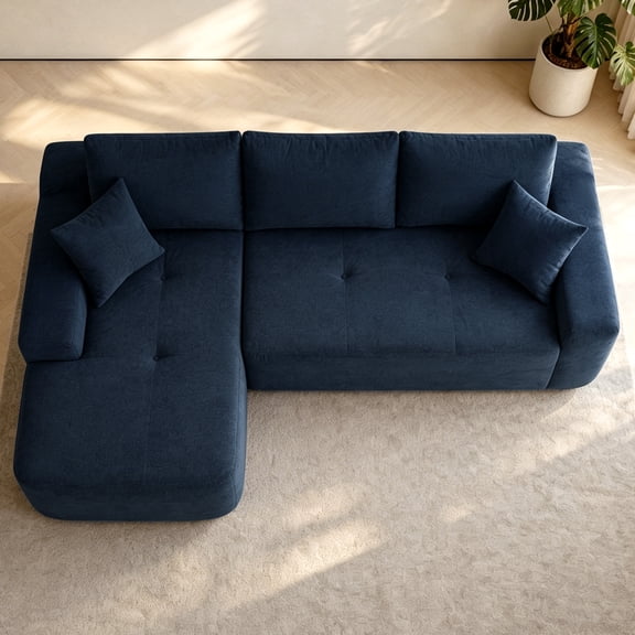 Cloud Sectional Sofa 85" L-Shape Chaise Corduroy Modular Deep Seat, Blue
