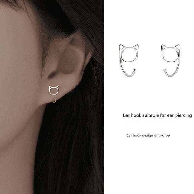 Pendientes de plata de ley S999 con forma de nicho y diseño de gancho para oreja de gato hueco para el cuidado de las orejas sin dormir, joyería para mujer