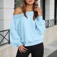 thumbnail image 5 of Off Shoulder Fleece Lined Sweatshirts For Women Long Sleeve Crew Neck Cropped Pullover Tops Fall Y2K Shirts, 5 of 8