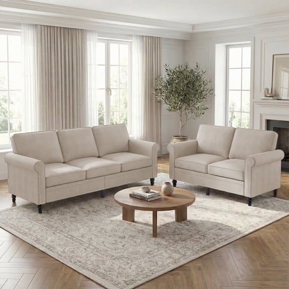 Puremind 2 Piece Sofa Set for Living Room, 3 Seater Sofa and Loveseat Set, Living Room Furniture Sets, Beige