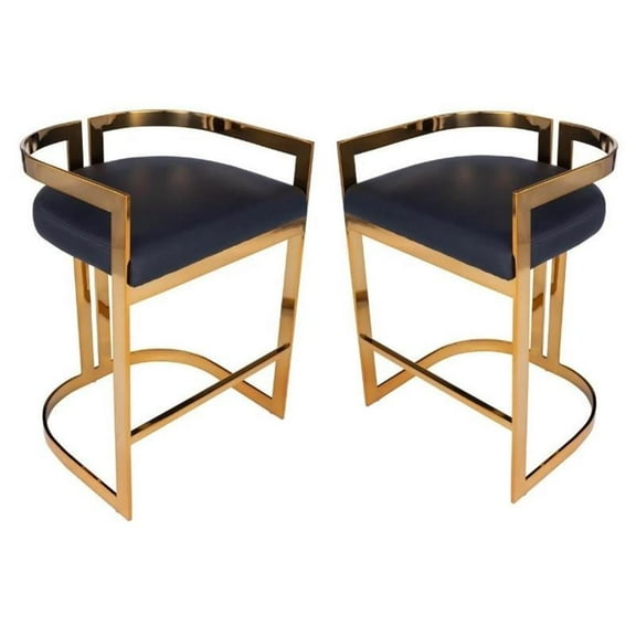 Home Square 2 Piece Faux Leather Counter Stool Set in Gold and Black