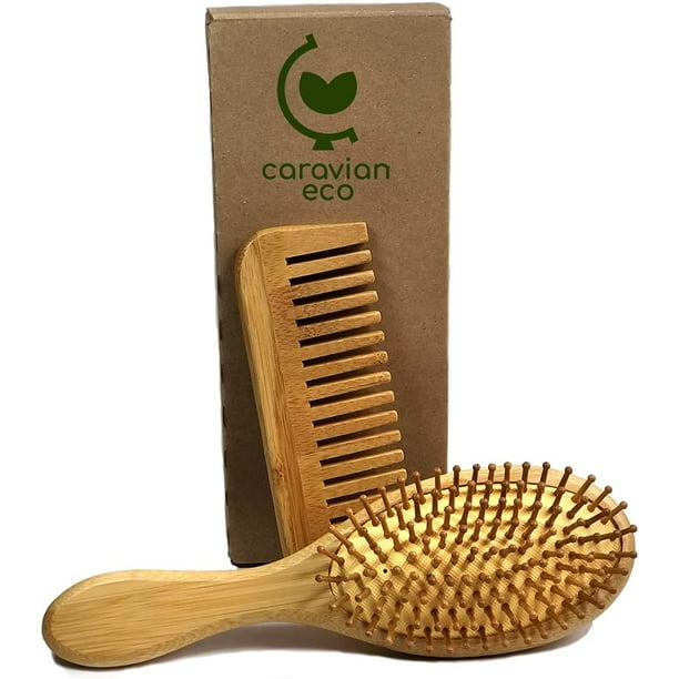 Kit Cepillo Peine Para el Cabello de Bambú Ideal Para Hombres o Mujeres CARAVIAN Ecologico