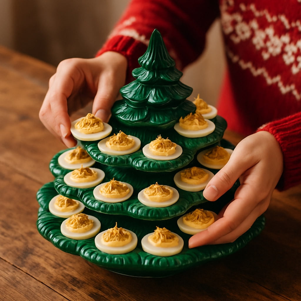Christmas Tree Deviled Egg Holder | 8 Inch Christmas Trees Deviled Egg Platter | 26 Hole Cute Tree Devileds Eggs Tray Serving Plates for Parties | 4 Tier Trees Devileds Eggs Storage Container Carrier