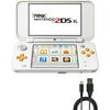 Nintendo 2DS Bundle: Nintendo New 2DS XL - White + Orange and USB Sync Charge USB Cable
