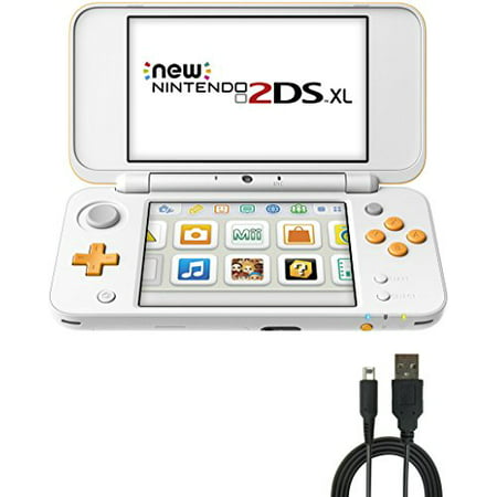 Nintendo 2DS Bundle: Nintendo New 2DS XL - White + Orange and USB Sync Charge USB
