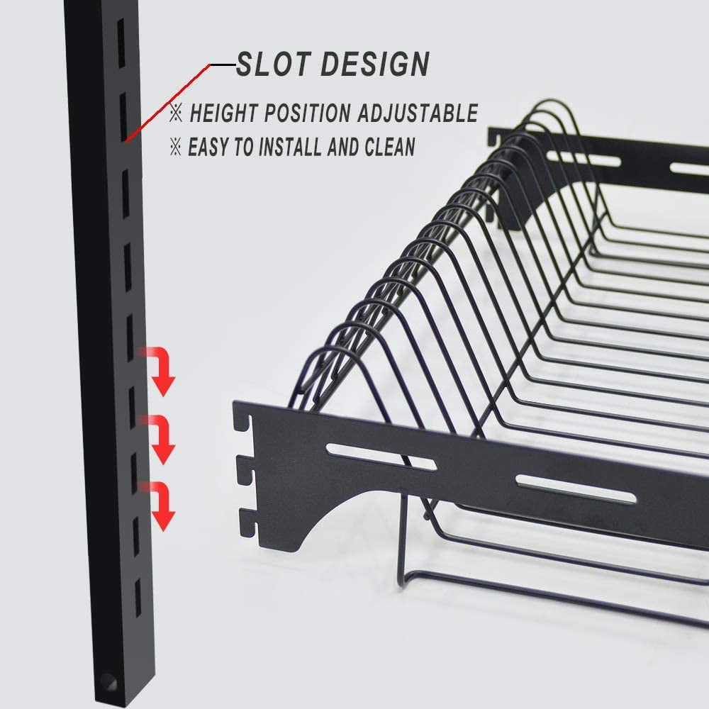 Junyuan Hanging Dish Drying Rack Wall Mount, 3 Tier Kitchen Plate Organizer Storage Shelf with Drain Tray, Stainless Steel Black