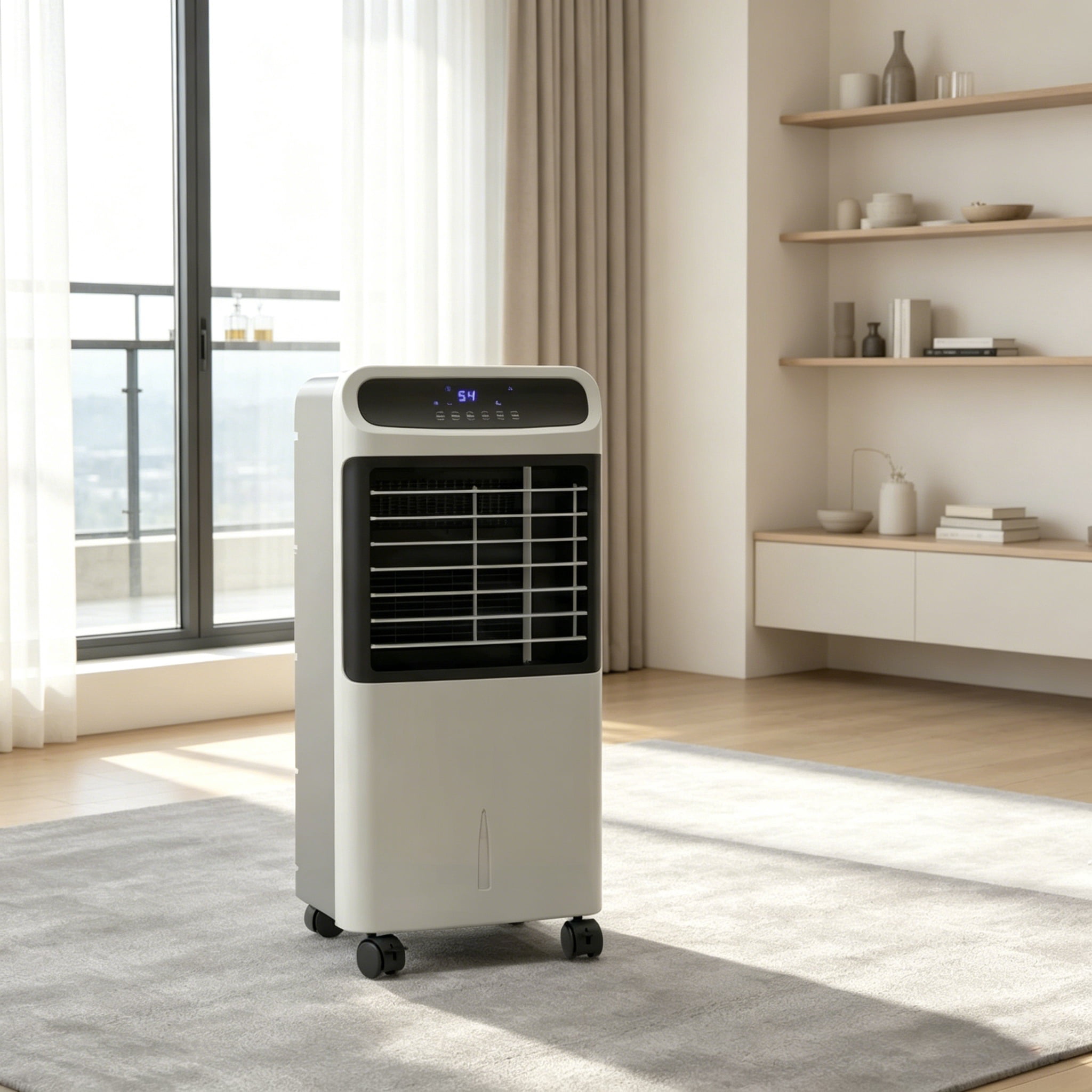 3-in-1 Evaporative Air Cooler, Portable Cooling Fan with Humidifier & Ventilation Function, 3 Modes 3 Speeds, 3.2 Gallon Water Tank, Lockable Wheels for Indoor Use