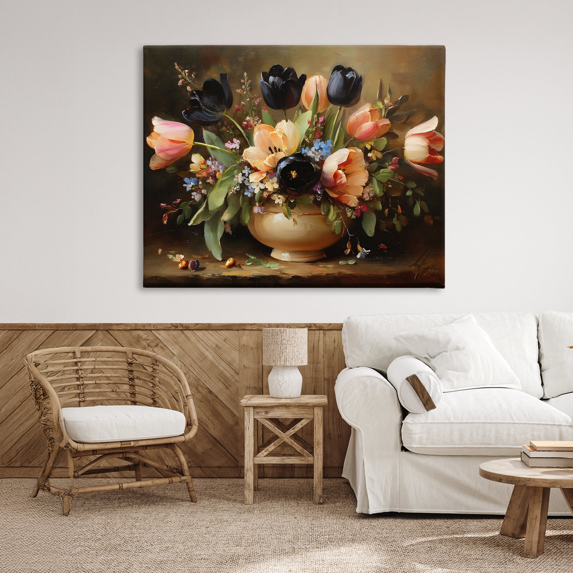 Stupell Industries Black Tulips & Peach Bouquet Canvas Wall Art, design by Franklyn Gregory