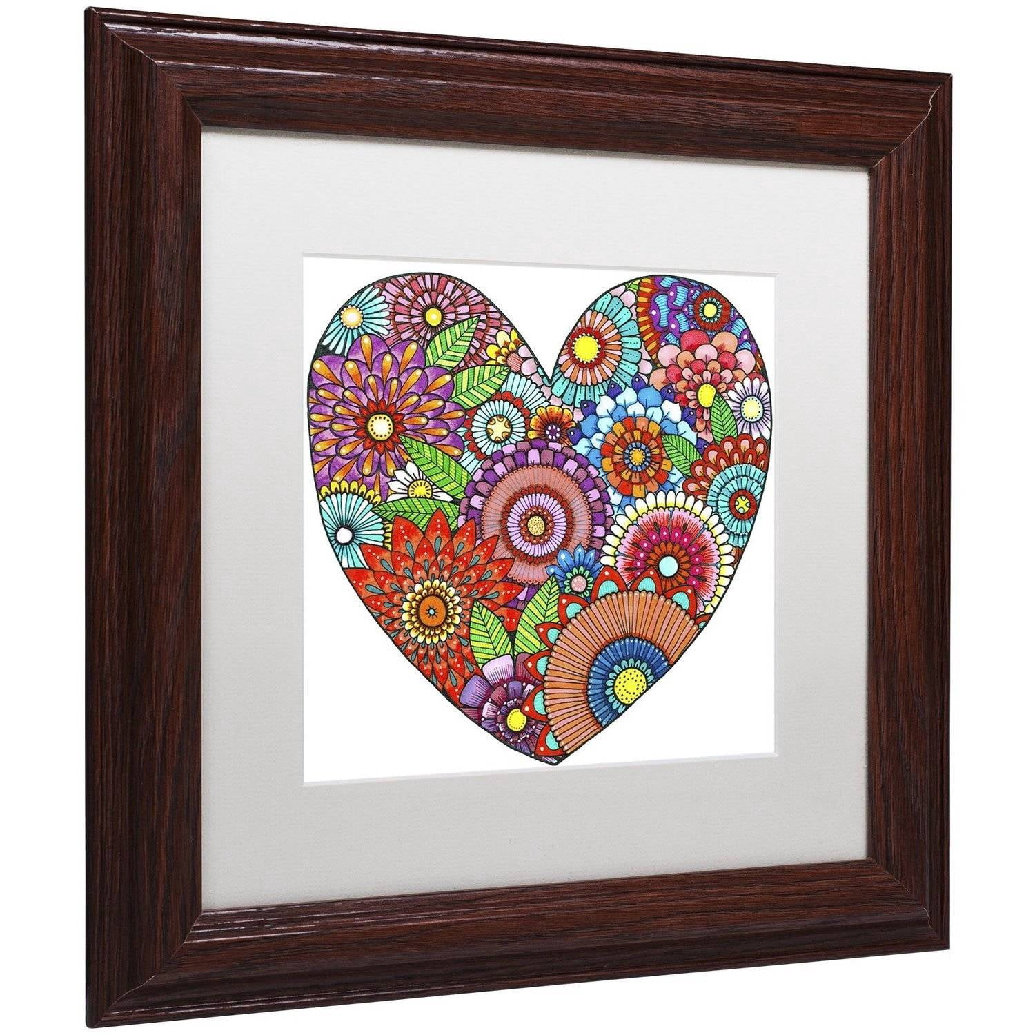 Trademark Fine Art "Floral Heart" Canvas Art by Hello Angel, White Matte, Wood Frame
