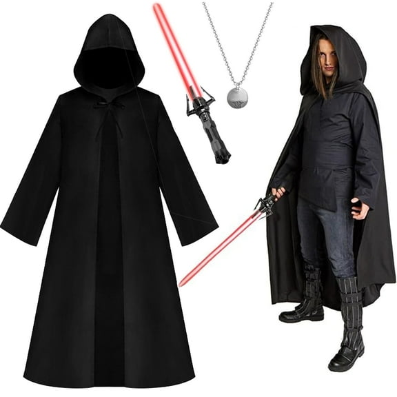 Alaiyaky Hooded Cloak Robe Jedi Adult, Jedi Costume Set with Accessories and Necklace Wizard Master Knight Robe Costume Cosplay for Halloween Masquerade Balls