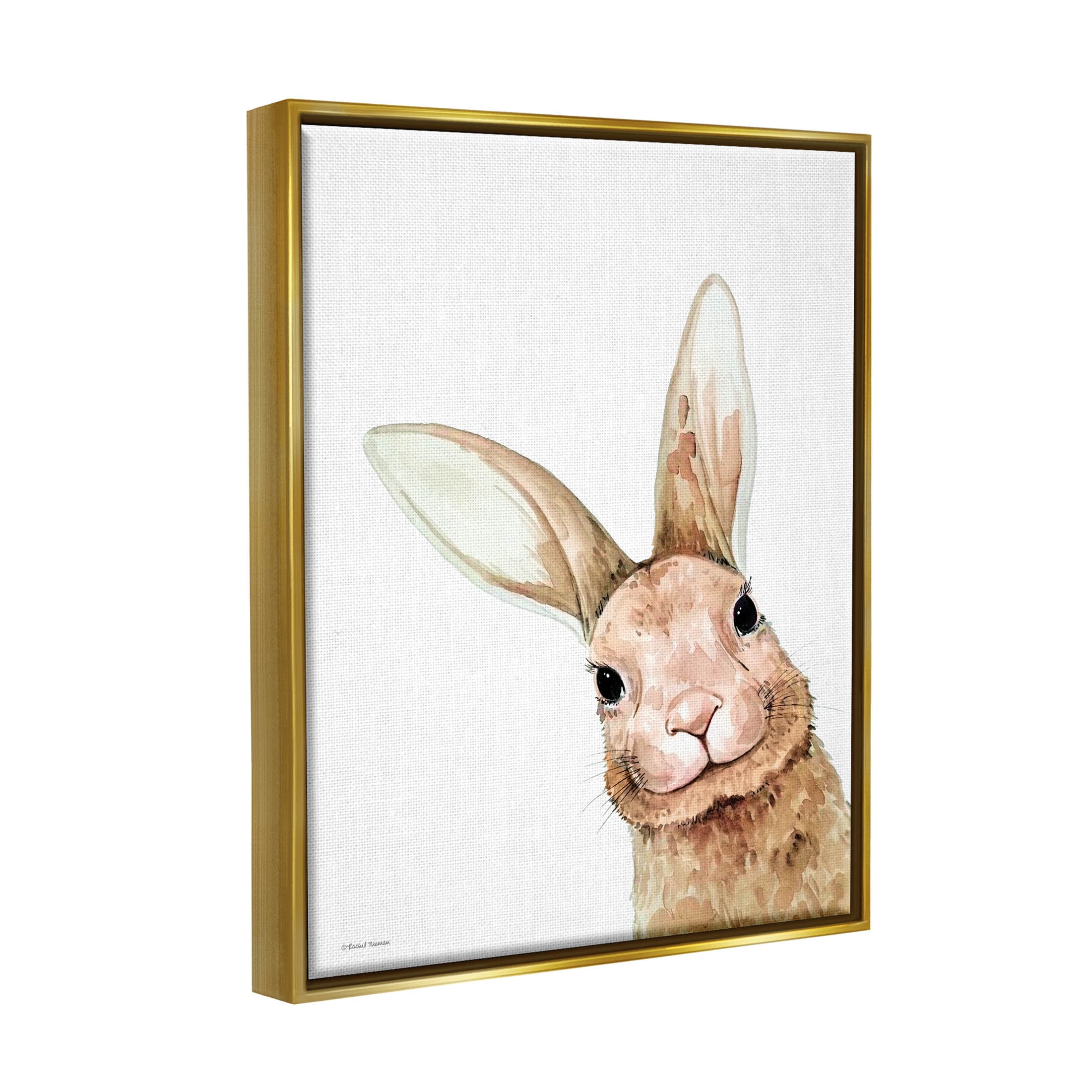 Stupell Industries Smiling Bunny Wildlife Graphic Art Metallic Gold Floating Framed Canvas Print Wall Art, Design by Rachel Nieman