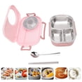 thumbnail image 4 of Bento Containers, Stainless Steel Compartment 1450ml Double Layer Thermal Bento Box With Spoon For School Brown,Green,Pink,Beige,Yellow,Light Blue, 4 of 8