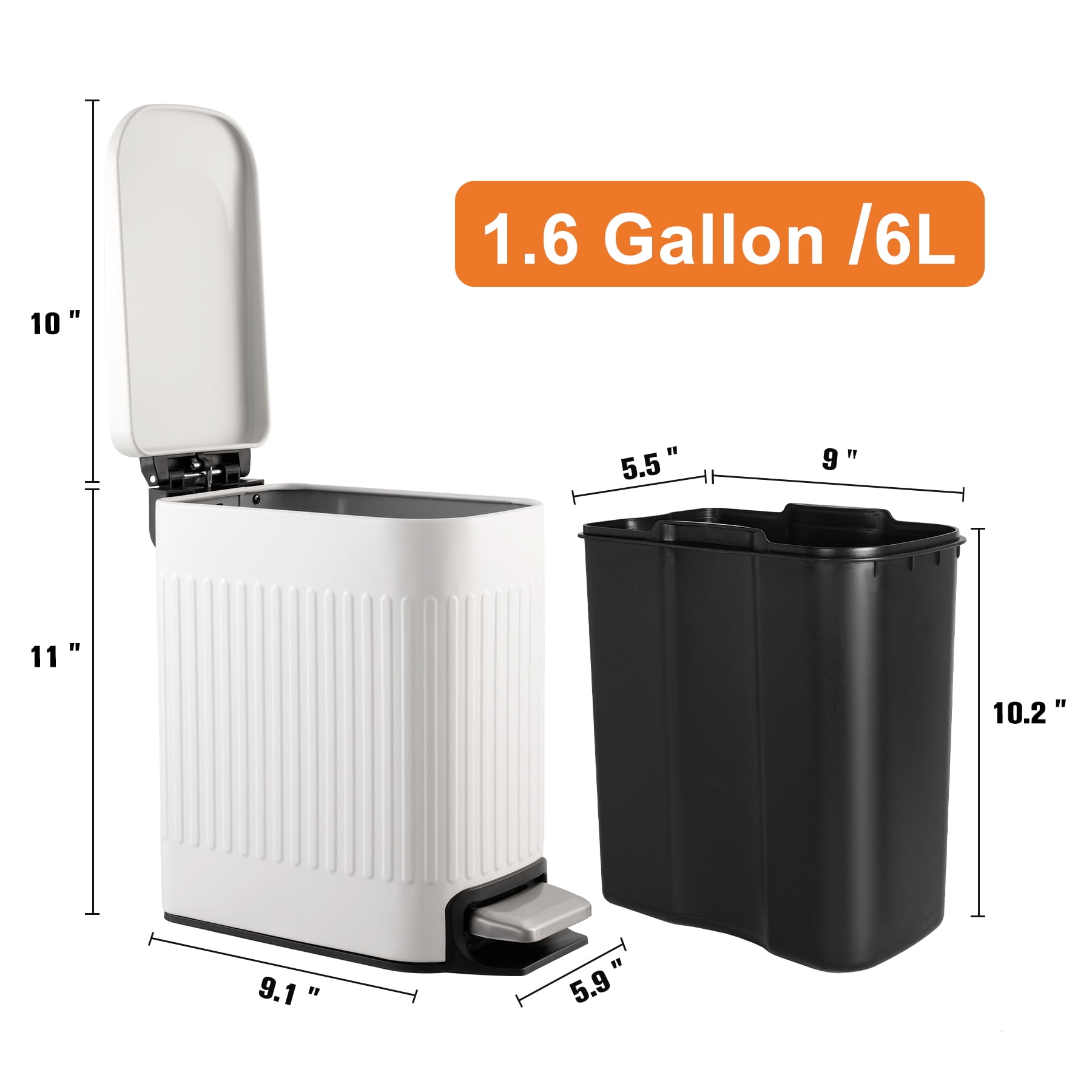 TrashAid 1.6 Gallon Bathroom Trash Can, White