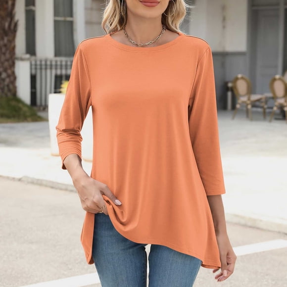 Babysbule T-Shirt Décontracté pour Femme à Manches 3/4, Col Rond, Blouse Ample, Haut de Mode Doux et Confortable pour la Maison et le Quotidien