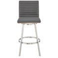 thumbnail image 3 of Jermaine 30" Bar Height Swivel Bar Stool in Brushed Stainless Steel Finish and Gray Faux Leather, 3 of 8