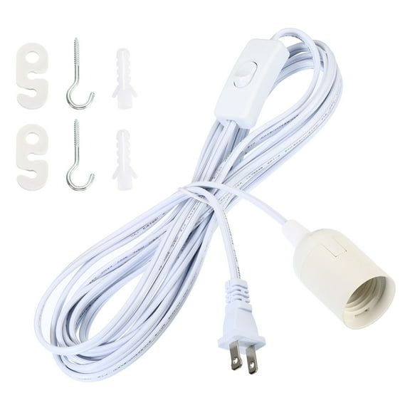 Uxcell 1Pc 15ft Extension Hanging Lantern Pendant Light Cord with Switch for E26/E27 Bulb, White