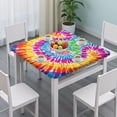 thumbnail image 3 of Colorful Rainbow Tie Dye Spiral Pattern Square Fitted Tablecloth with Elastic Edge,Square Table Cover,Washable Elastic Table Cover for Home Kitchen Party Decor 34"x34", 3 of 6