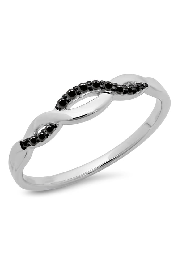 Collection 0.10 Carat (ctw) 10K Round Black Diamond Bridal Wedding Band Stackable Swirl Ring, White Gold, Size 4