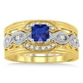 thumbnail image 2 of 1.25 Carat Sapphire and Diamond Vintage Trio Bridal Set Engagement Ring on 10k White Gold, 2 of 3