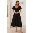 thumbnail image 4 of Women'S Summer Boho Maxi Dress V-Neck Cute Bubble Short Sleeve A-Line Long Dress with Pocket Black XL, 4 of 10