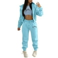 thumbnail image 1 of Kcodviy Ensemble de Sweat à Capuche et Pantalons Grande Taille pour Femmes, Combinaison 3 Pcs pour Invité de Mariage, Imprimé Lettre, Polaire Décontractée, Vêtements de Sport, 1 of 7