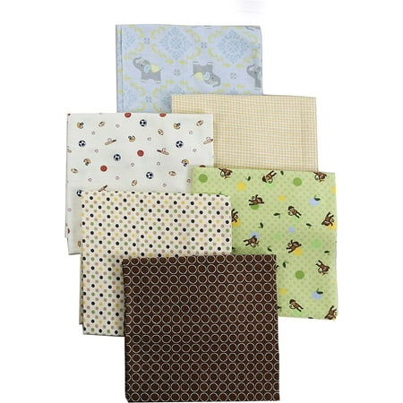 UPC: 0737107953334 | Unisex Baby Blue Elephant Dot Brown Circle Green Monkey Sports Cotton Flannel Receiving Blankets 6-Pack 30 x 38 (Brown003)