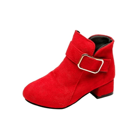 

Rockomi Girl Casual Fashion Booties Walking Breathable Chunky Heels Ankle Boots Magic Tape Non-Slip Short Bootie Red 4Y