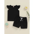thumbnail image 2 of Nygoyerh Toddler Baby Girls Summer Clothes Little Girls Fly Sleeve Crew Neck Tops with Elastic Waist Shorts 2Pcs Kids Cute Solid Color Shorts Sets for Casual Daily 6M-4T, 2 of 9