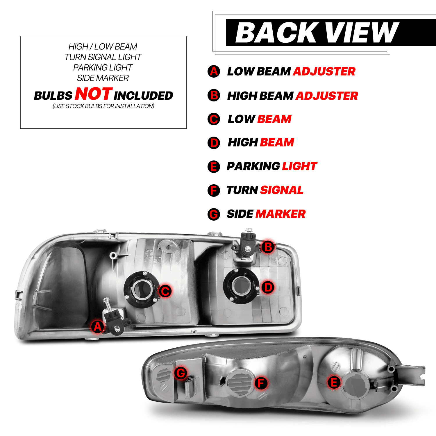 M-AUTO Pair Headlights for 01-07 GMC Sierra, 01-06 GMC Yukon Denali, Yukon XL 1500 Denali, Chrome Housing Smoke Lens Clear Corner