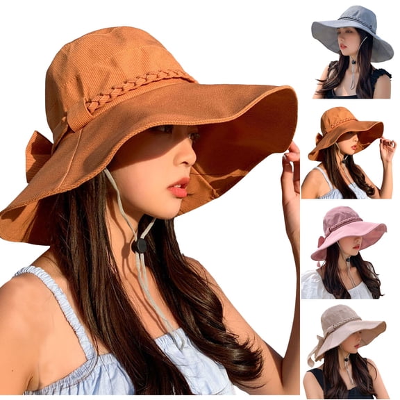 Kcolen Sun Hat for Women Packable Stylish Wide Brim Sun Hat for Women with Adjustable Chin Strap and Decorative Bow for Spring Summer Outdoor Travel