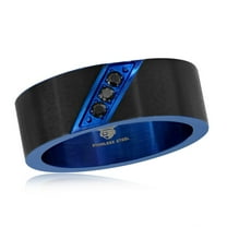 Beaux Bijoux Men’s Comfort Fit Stainless Steel Black and Blue with Black Simulated Diamond CZ Band Ring-9