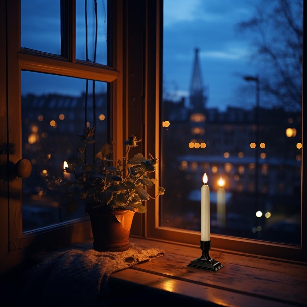6 Pcs Window Candles with Sensors - Dusk To Dawn Flameless Led Taper Candles,  with Suction Cups, Warm or White Flame