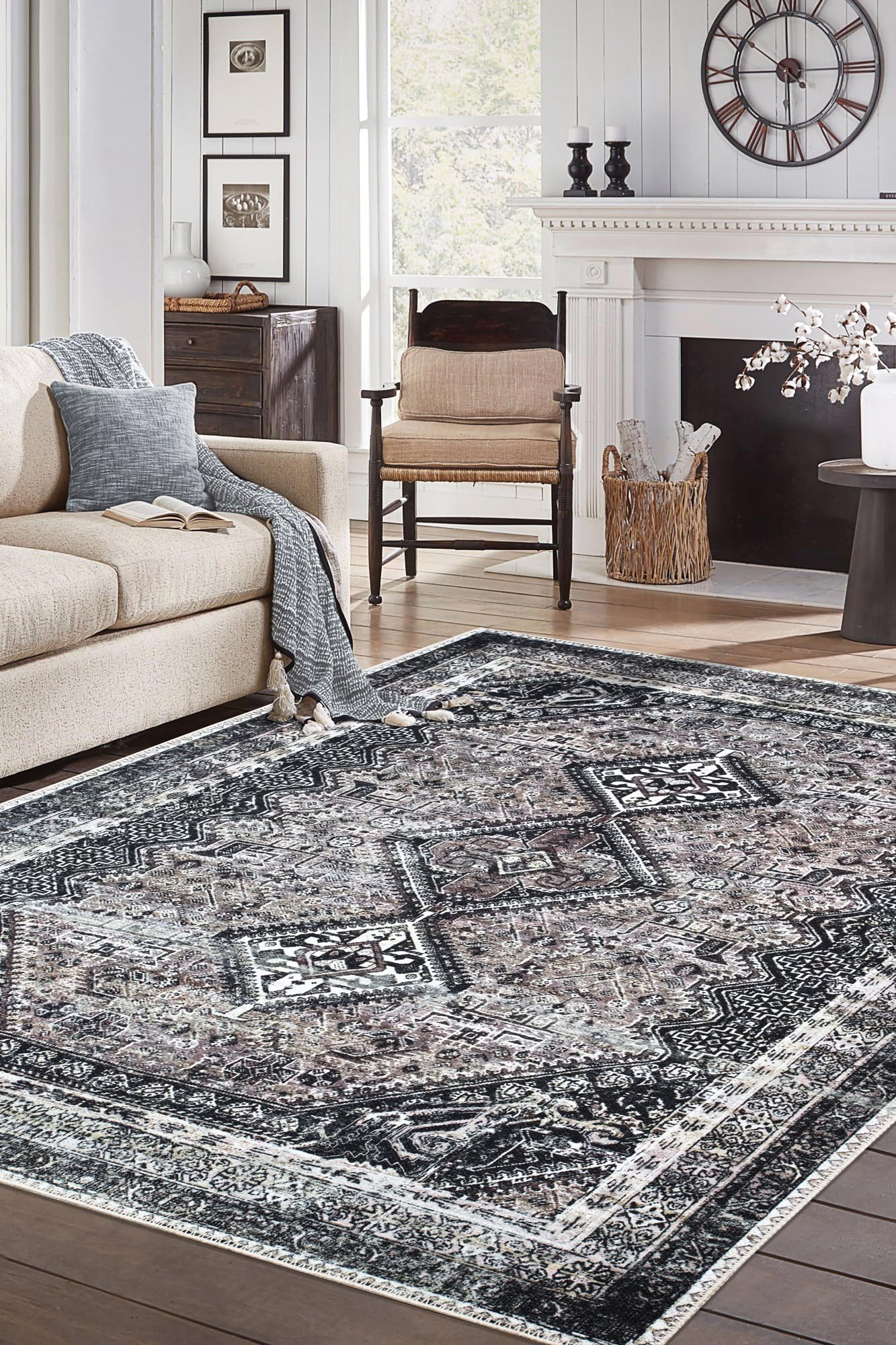 Keen Home Design Machine Washable Area Rugs with Non-slip Backing, Ideal for Hallway, Living Room, Bedroom, Kitchen and Laundry Room, Vintage Moroccan and Low Pile Rug - ( 6' x 9' )