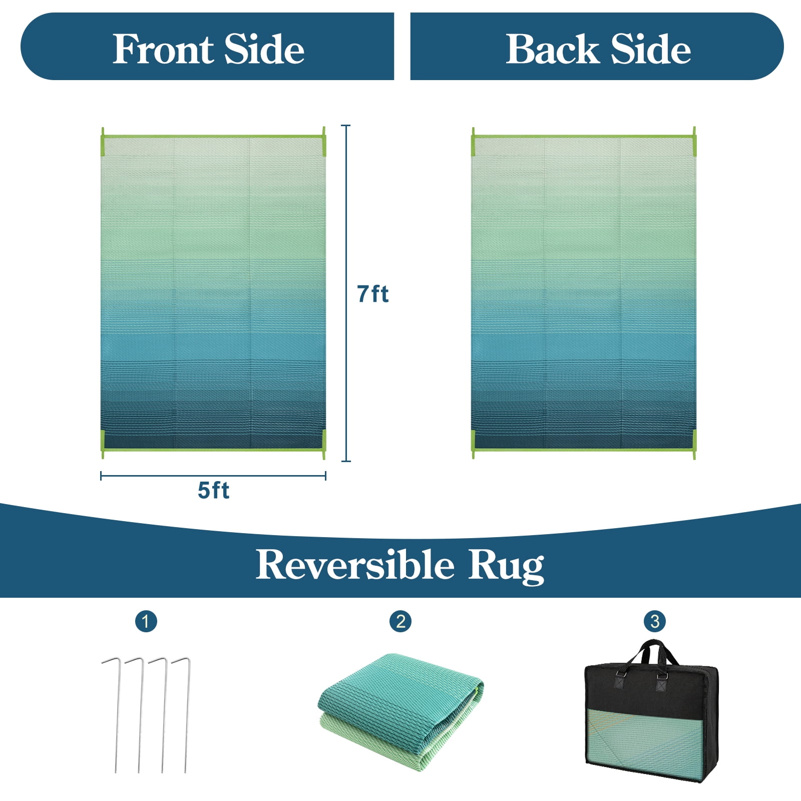 SUNDEREY Outdoor Rug 5'x8', Waterproof Reversible Plastic Straw Mat for Patio, RV & Camping - Lightweight Carpet for Deck, Balcony & Backyard, Teal