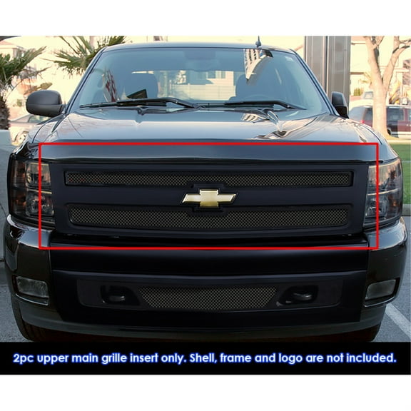 APS 2007-2013 Chevy Silverado 1500 (only for models with logo height exceeding center bar) Black Wire Mesh Grille 1.8 mm wire mesh