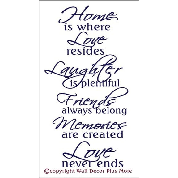 Family Quote Home Is Where Love Never Ends Vinyl Art Wall Decals, 36x20-Inch, Deep Blue