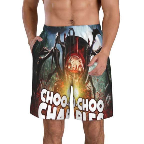 Mens Choo Choo Charles Swim Trunks Quick Dry Bathing Suit Stretch Board Shorts Summer Beach Shorts Men's Swimwear with Mesh Linner