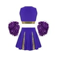 thumbnail image 2 of Zaldita Girls Cheerleading Uniform Fancy Dance Costume Crop Tops with Pleated Skirt and Pom Pom Set Dance Dress Purple 14, 2 of 7