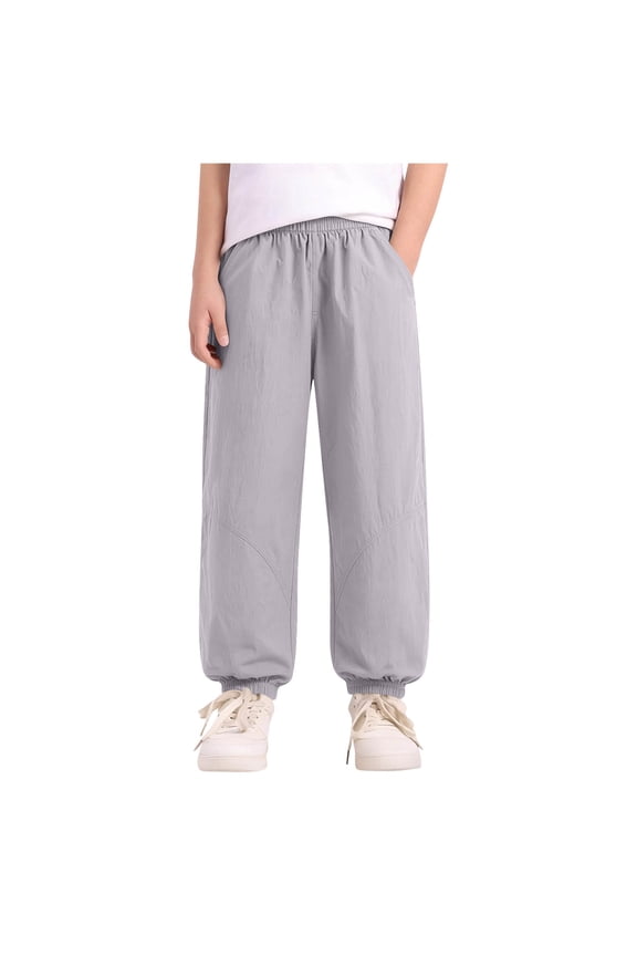 Big Kids Boys & Girls Universal Summer Pants, Thin Breathable Anti Mosquito Long Trousers, Cool Casual Daily Bottoms Gray 9 Years
