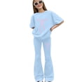thumbnail image 2 of GiLiling Girls 2 Piece Outfits Cute Bow Print T-Shirt and Flare Pants Spring Summer Teen Girls Fashion Clothing Set (Sky Blue, 10-11 Years), 2 of 4